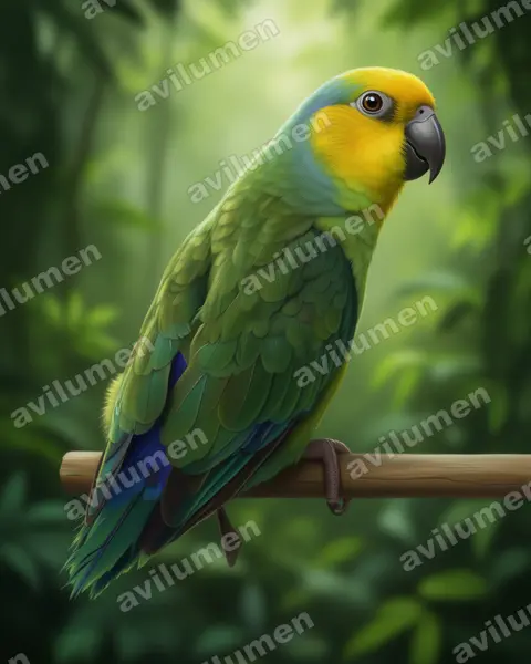Illustration Réaliste : Forpus xanthops (Toui à tête jaune)