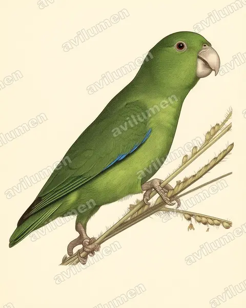 Illustration im Stil Historische Tafel: Blauflügel-Sperlingspapagei (Forpus xanthopterygius)