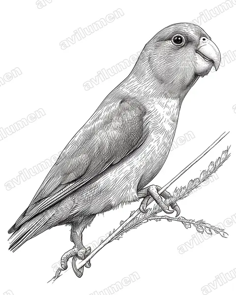 Illustration im Stil Tusche: Blauflügel-Sperlingspapagei (Forpus xanthopterygius)