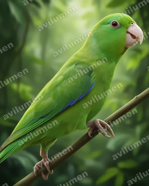 Illustration im Stil Realistisch: Blauflügel-Sperlingspapagei (Forpus xanthopterygius)