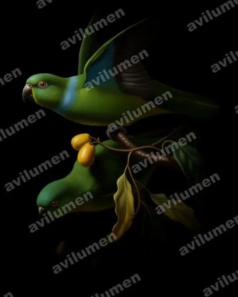 蓝领鹦鹉（Geoffroyus simplex）的油画插画
