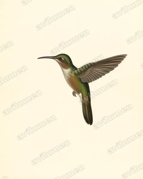 Illustration im Stil Historische Tafel: Bronzeschwanz-Schattenkolibri (Glaucis dohrnii)