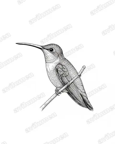 棕胸铜色蜂鸟（Glaucis hirsutus）的钢笔墨线插画