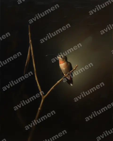 棕胸铜色蜂鸟（Glaucis hirsutus）的油画插画