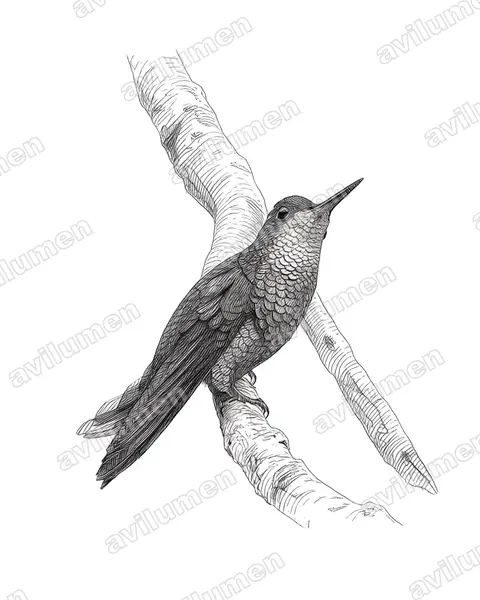 Illustration im Stil Tusche: Violettkappenkolibri (Goldmania violiceps)