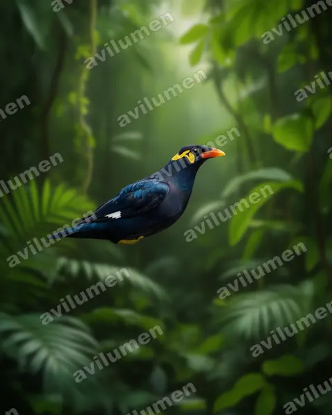 Realistic illustration: Gracula religiosa (Common Hill Myna)