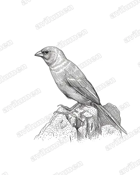 Ilustración en Tinta: Granatina granatina (Uraeginthus granatinus)