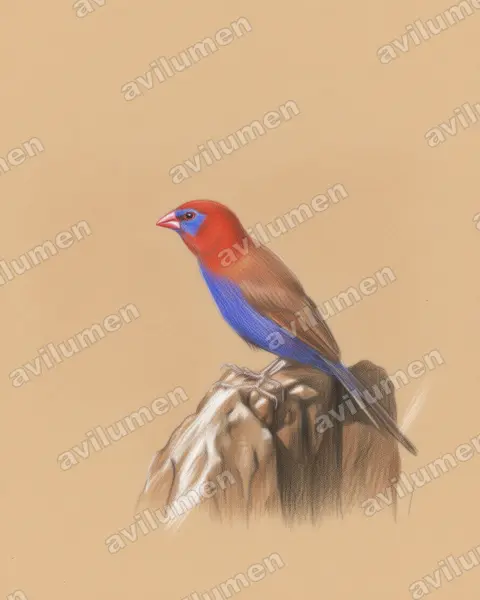 Ilustración en Lápiz de color: Granatina granatina (Uraeginthus granatinus)