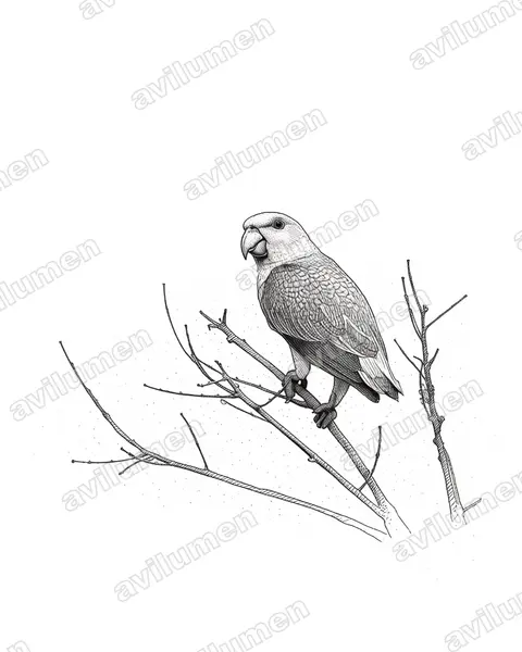 短尾鸚哥（Graydidascalus brachyurus）的钢笔墨线插画