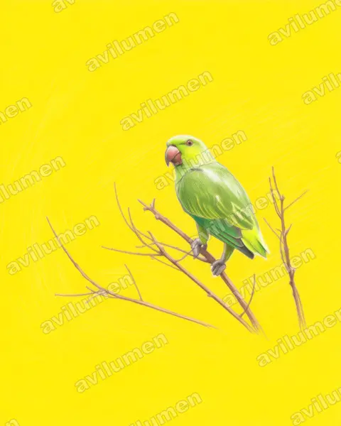 短尾鸚哥（Graydidascalus brachyurus）的彩色铅笔插画