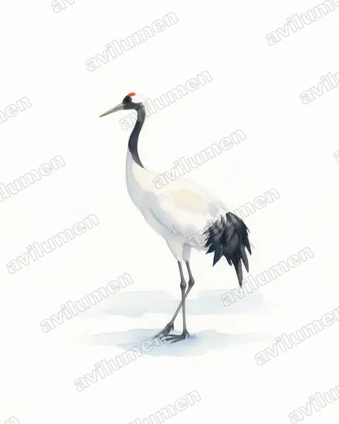 Illustration im Stil Aquarell: Mandschurenkranich (Grus japonensis)