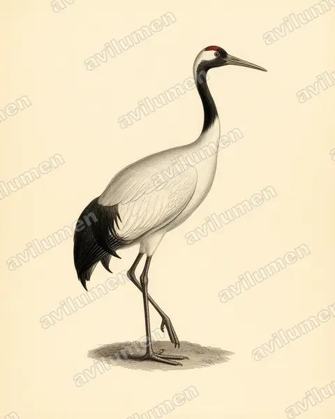 Illustration im Stil Historische Tafel: Mandschurenkranich (Grus japonensis)