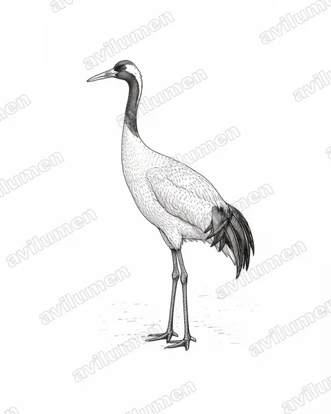 Illustration im Stil Tusche: Mandschurenkranich (Grus japonensis)