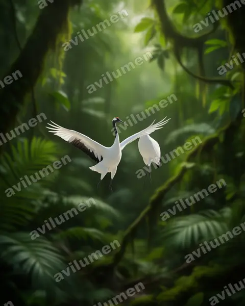 Illustration im Stil Realistisch: Mandschurenkranich (Grus japonensis)