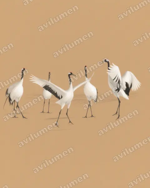 Illustration im Stil Buntstift: Mandschurenkranich (Grus japonensis)