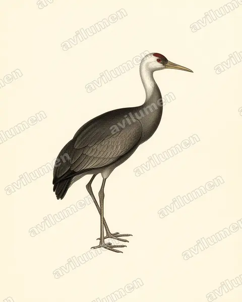 Illustration im Stil Historische Tafel: Mönchskranich (Grus monacha)