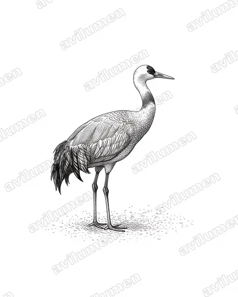 Illustration im Stil Tusche: Mönchskranich (Grus monacha)