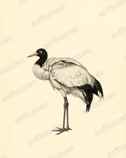 黑颈鹤（Grus nigricollis）的古典图版插画