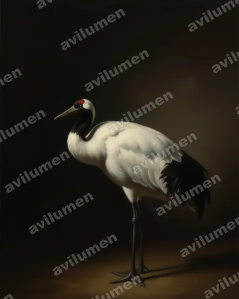 黑颈鹤（Grus nigricollis）的油画插画