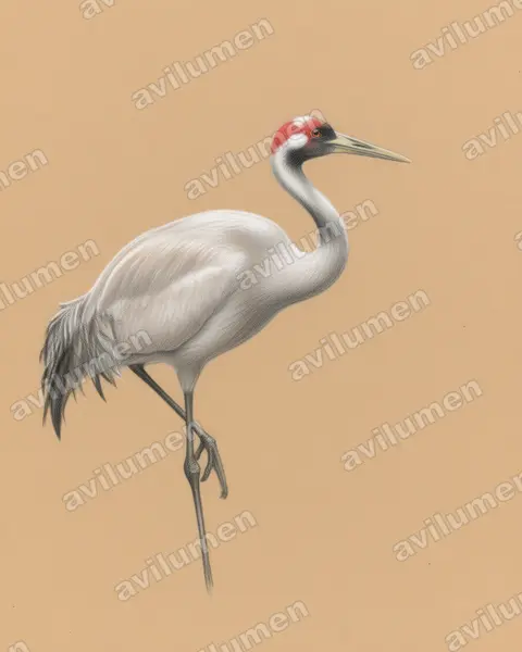 Colored pencil illustration: Grus rubicunda (Brolga)