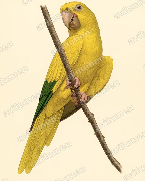 Illustration im Stil Historische Tafel: Goldsittich (Guaruba guarouba)