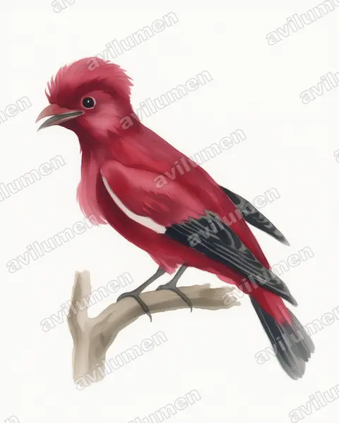 Ilustración en Acuarela: Haematoderus militaris (Pájaro-militar​)