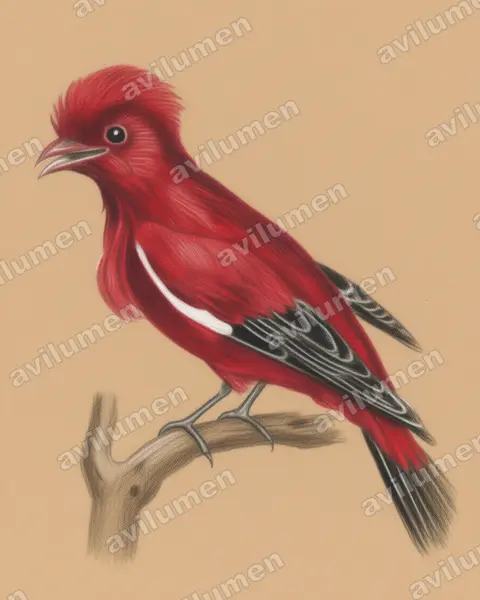 Ilustración en Lápiz de color: Haematoderus militaris (Pájaro-militar​)