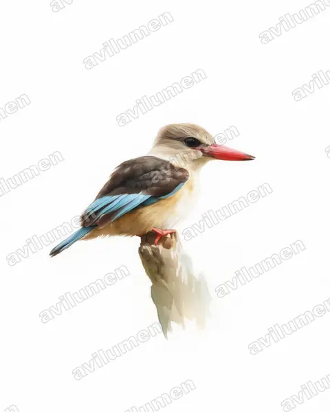 Watercolor illustration: Halcyon albiventris (Brown-hooded Kingfisher)