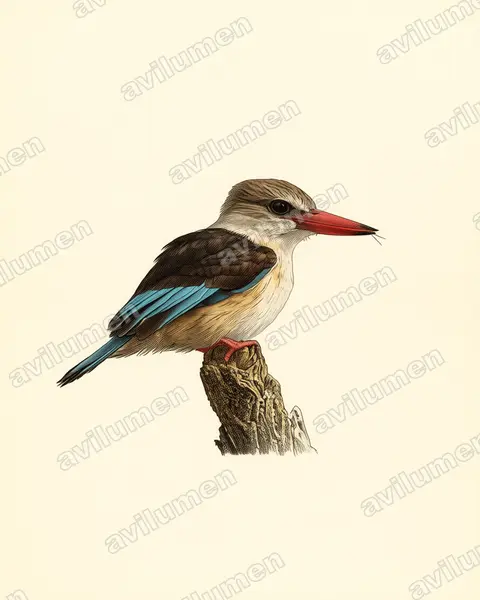 Vintage plate illustration: Halcyon albiventris (Brown-hooded Kingfisher)