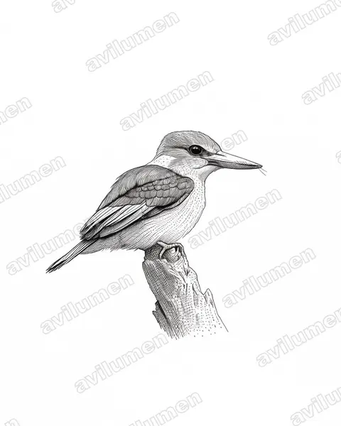 Ink illustration: Halcyon albiventris (Brown-hooded Kingfisher)