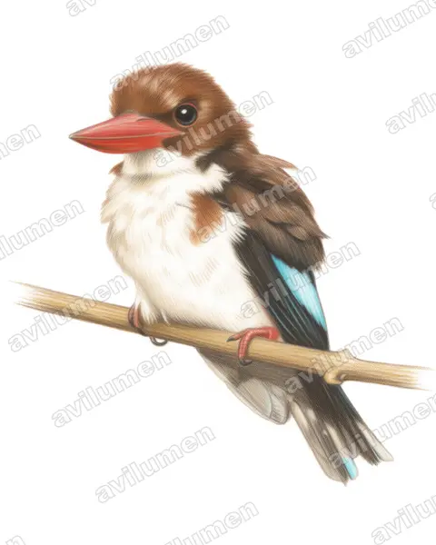栗背翡翠（Halcyon badia）的彩色铅笔插画