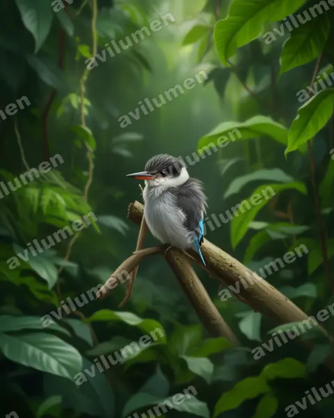 Realistic illustration: Halcyon chelicuti (Striped Kingfisher)