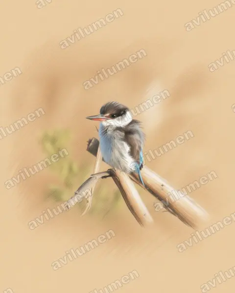 Colored pencil illustration: Halcyon chelicuti (Striped Kingfisher)