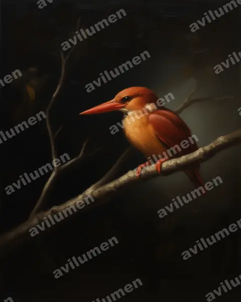 Illustration Huile : Halcyon coromanda (Martin-chasseur violet)