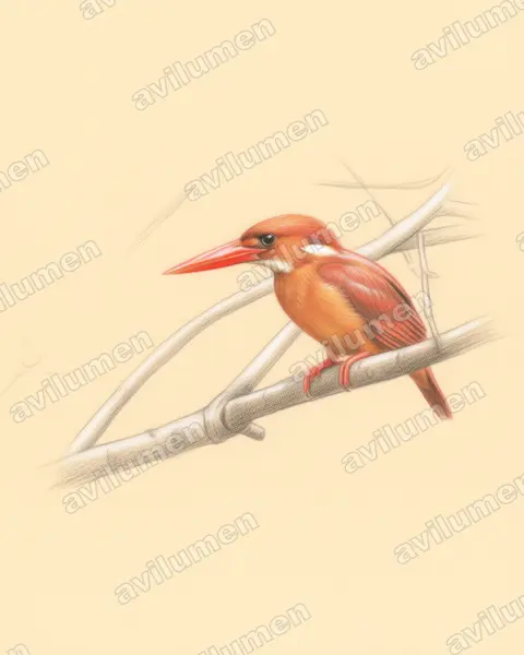 Illustration Crayon de couleur : Halcyon coromanda (Martin-chasseur violet)