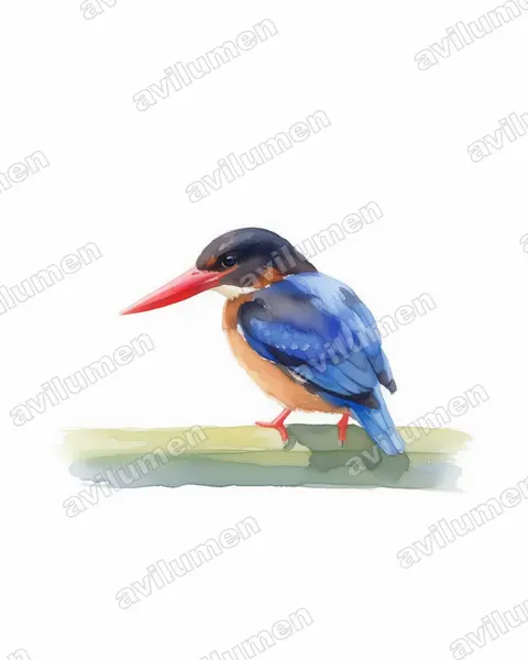 Javan Kingfisher（Halcyon cyanoventris）的水彩插画