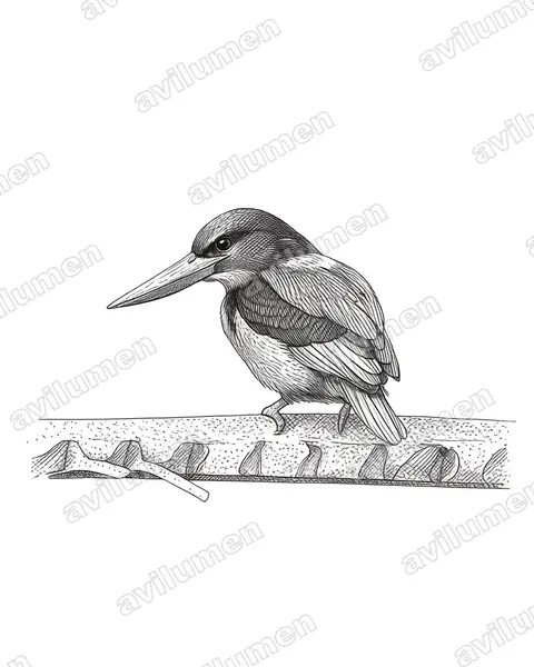 Javan Kingfisher（Halcyon cyanoventris）的钢笔墨线插画