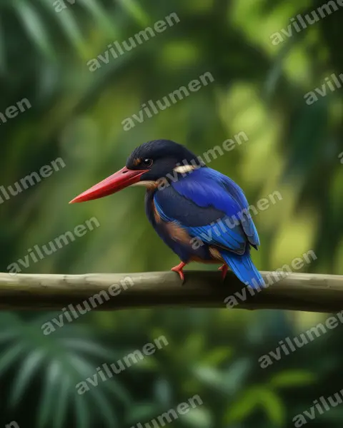 Javan Kingfisher（Halcyon cyanoventris）的写实插画