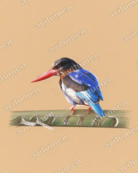 Javan Kingfisher（Halcyon cyanoventris）的彩色铅笔插画