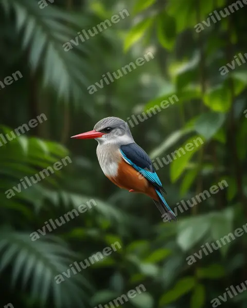 Illustration im Stil Realistisch: Graukopfliest (Halcyon leucocephala)