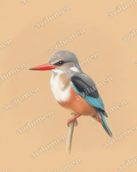 Illustration im Stil Buntstift: Graukopfliest (Halcyon leucocephala)