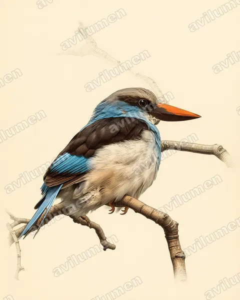 Blue-breasted Kingfisher（Halcyon malimbica）的古典图版插画