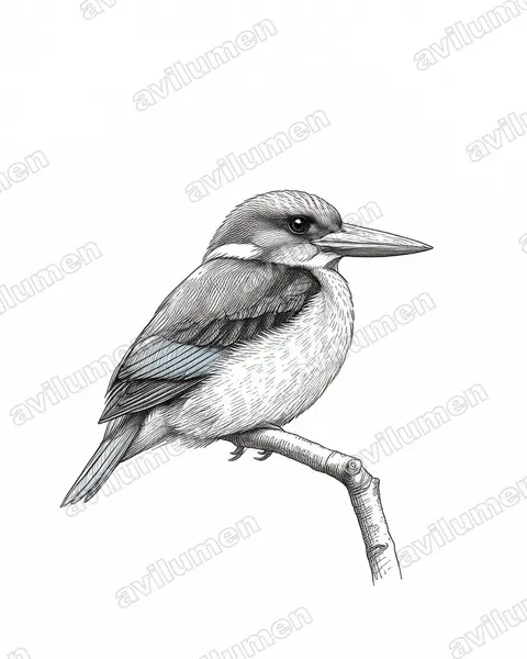 Blue-breasted Kingfisher（Halcyon malimbica）的钢笔墨线插画