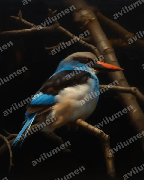 Blue-breasted Kingfisher（Halcyon malimbica）的油画插画