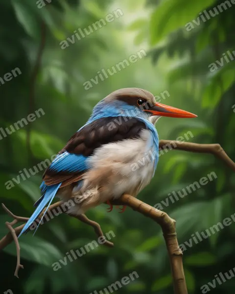 Blue-breasted Kingfisher（Halcyon malimbica）的写实插画