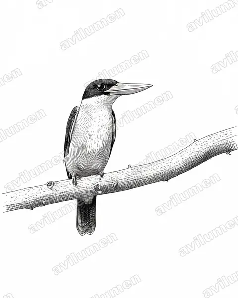 蓝翡翠（Halcyon pileata）的钢笔墨线插画