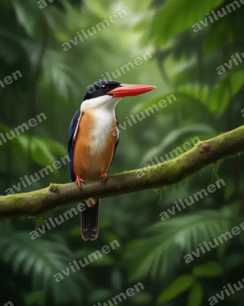 蓝翡翠（Halcyon pileata）的写实插画