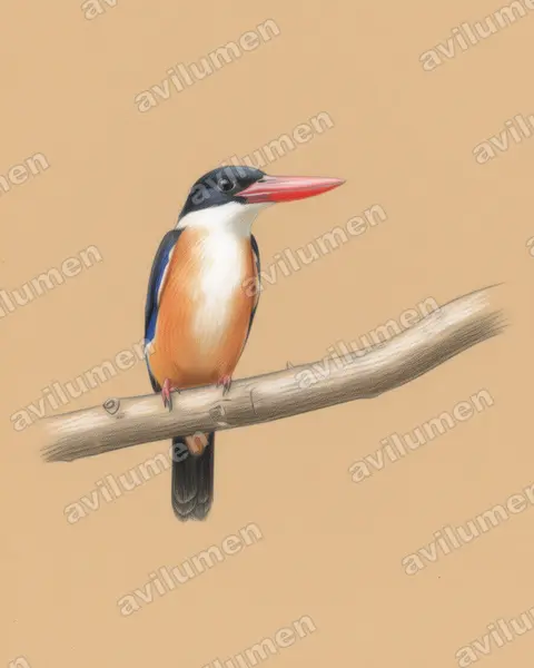 蓝翡翠（Halcyon pileata）的彩色铅笔插画
