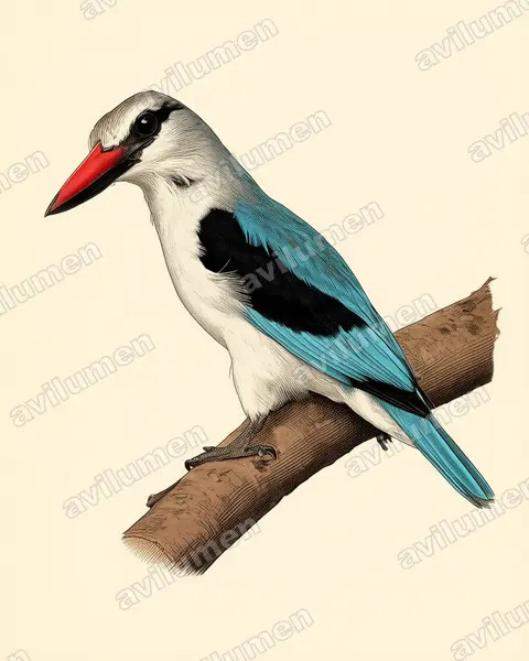 Vintage plate illustration: Halcyon senegalensis (Woodland Kingfisher)