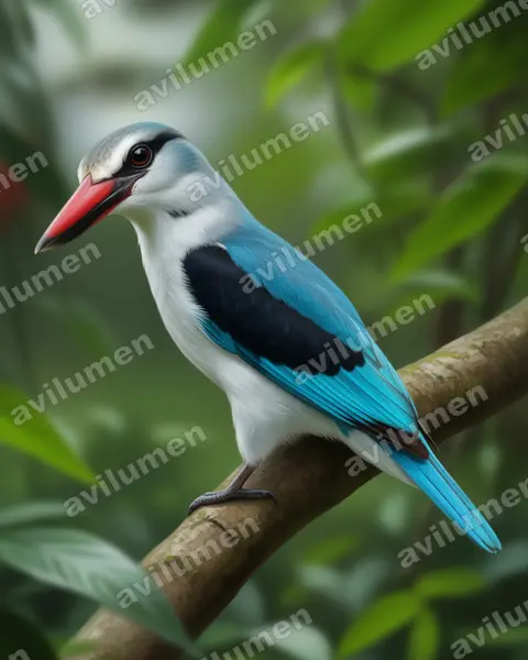 Realistic illustration: Halcyon senegalensis (Woodland Kingfisher)